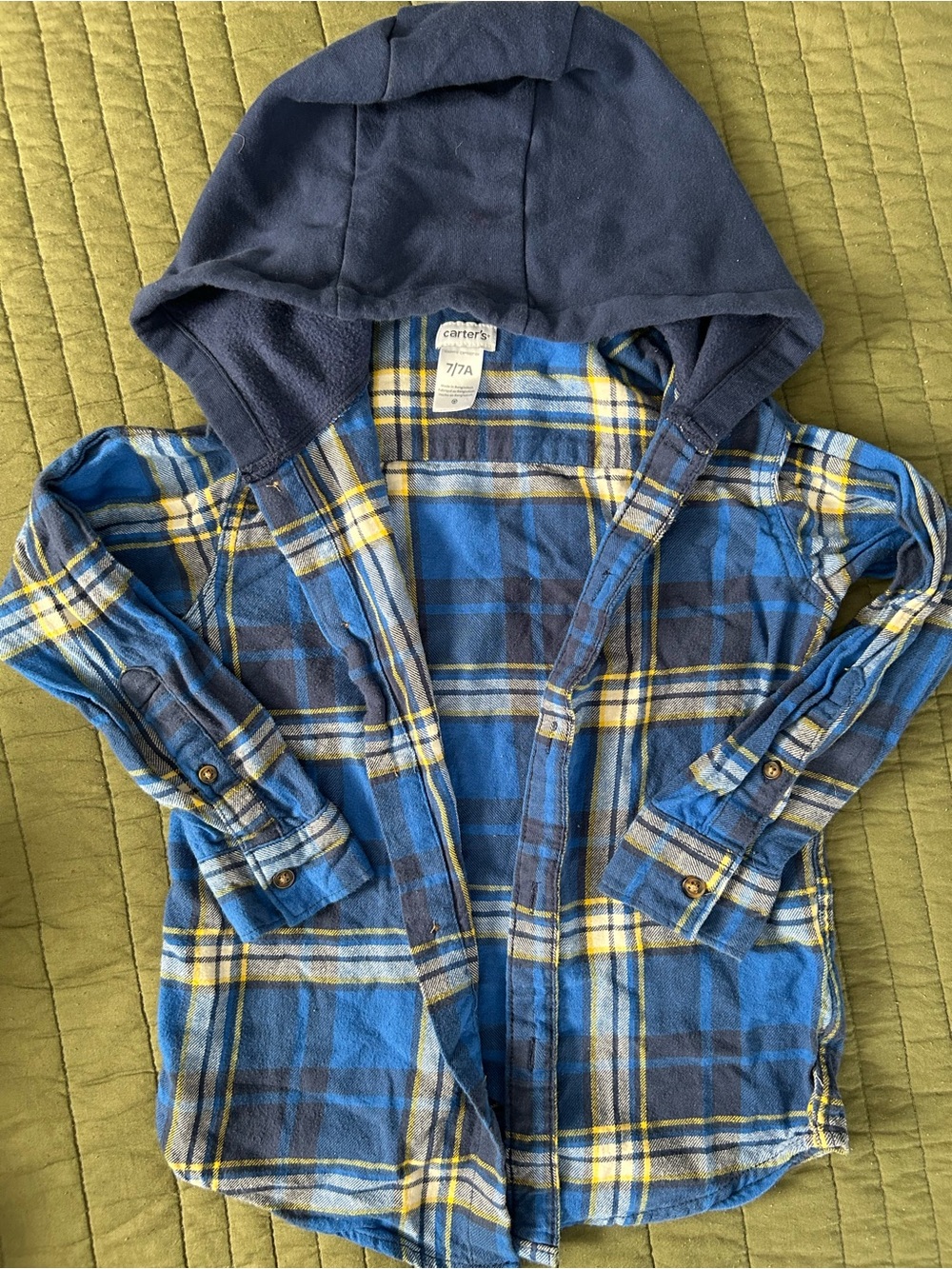 Carter's Boys- Blue & Yellow Plaid Hooded Button-Down Shirt